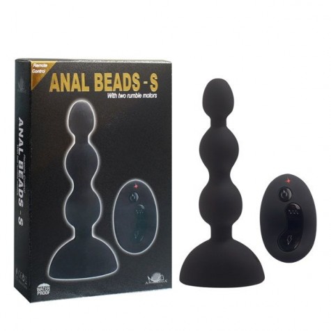 Черный анальный вибростимулятор Anal Beads S с пультом ДУ - 14,5 см.