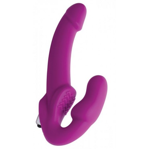 Ярко-розовый безремневой вибрострапон Evoke Vibrating Strapless Silicone Strap-on Dildo