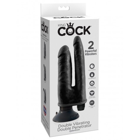 Двойной чёрный вибратор со съемной присоской Double Vibrating Double Penetrator - 20,3 см.