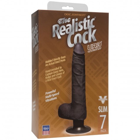 Коричневый вибромассажер The Realistic Cock ULTRASKYN Vibrating 7” Slim - 22,1 см.