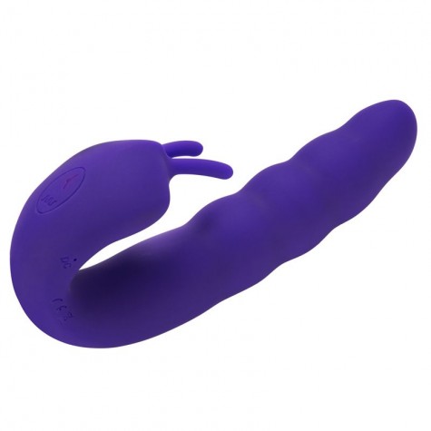 Фиолетовый вибратор Ribbed Dual Stimulator with Rolling Ball - 17 см.